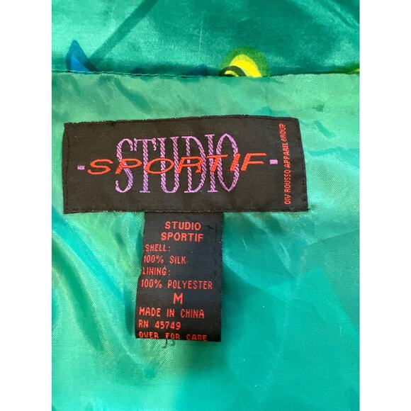 SPORTIF STUDIO 100% Silk 1980s Vintage Retro Parachute Jacket Teal Green Medium - Picture 5 of 7